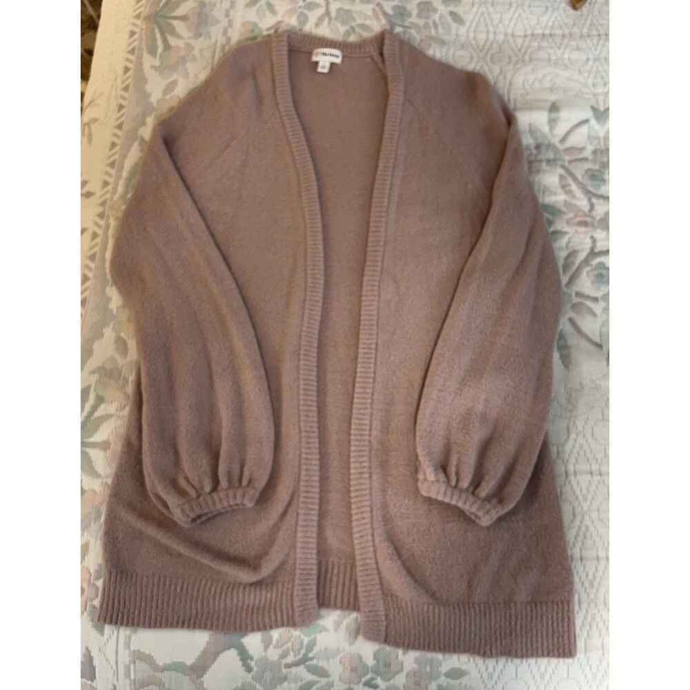 The Drop Mauve Pink Boucle Longline Open Front Balloon Sleeve Cardigan Small